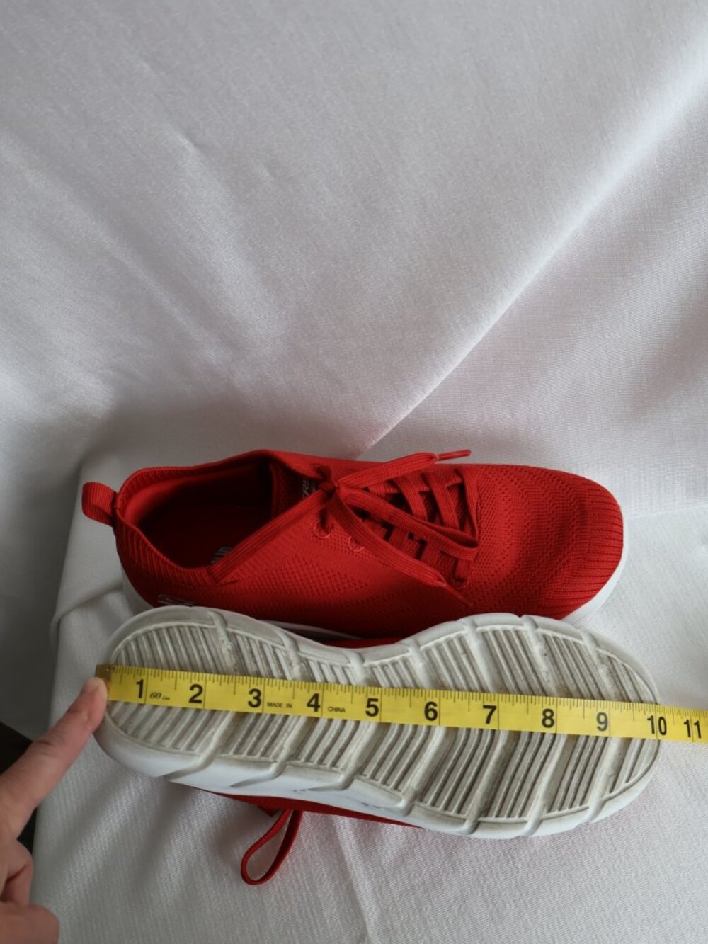 Size 6.5 - Skechers Bobs Lace up Runners - Red and White Sneakers - Picture 10 of 11